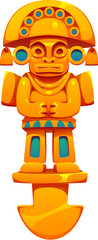Aztec, Inca or Maya Mexican game totem icon for asset and GUI element, cartoon vector. Aztec civilization, Inca tribe or Maya tribal symbol of golden treasure or idol for ancient mystery game asset