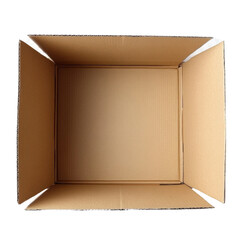 Empty cardboard box top view isolated on transparent background