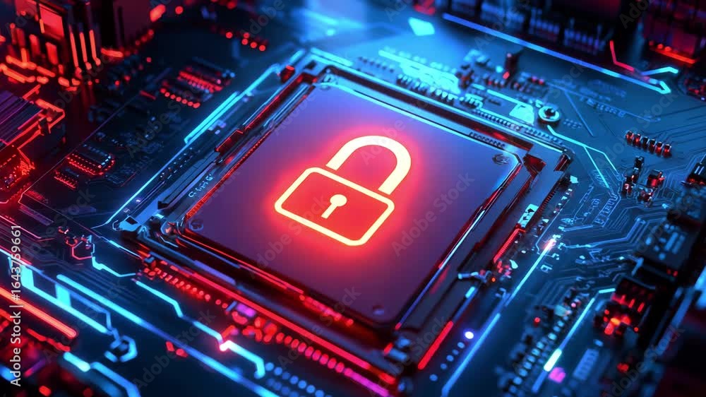 Aufkleber a locking mechanism embedded in a vibrant circuit board showcasing technology and security
