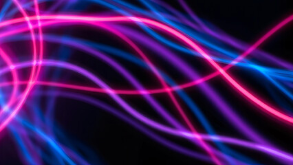 Abstract flowing neon light trails in vibrant pink and blue against a dark background