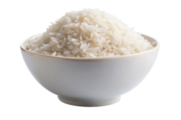 Rice in white bowl on clean surface for healthy staple food and diet meal concept photography
