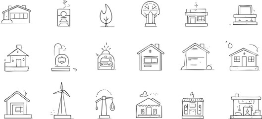 Set of Minimalist Real Estate House Icons – Line Art Collection