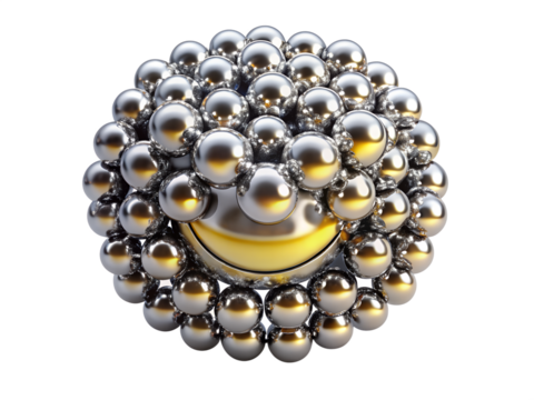 Sphere made of many small metal balls isolated on transparent background
