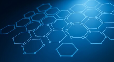 Obraz premium Blue glowing hexagonal network abstract background with connected nodes connection