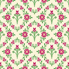 Traditional cross stitch needlework Geometric ethnic pattern . pixel horizontal Seamless vector Native ethnic pattern cross stitch border fabric clothing textile knitwear print texture	