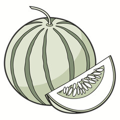 Cartoon Illustration of a Honeydew Melon with a Slice Cut Away