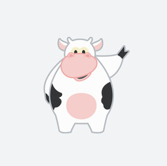 Fototapeta premium Cute Cartoon Cow Waving Hand Illustration vector mascot character design