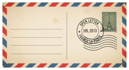 Vintage French Postcard with Eiffel Tower Stamp and Postmark