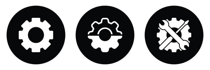 Gear icon vector set. Black gear wheel icons collection. Cogwheel vector icon, Gear icons collection in black, Simple black gear icon representing mechanical engineering and technology.