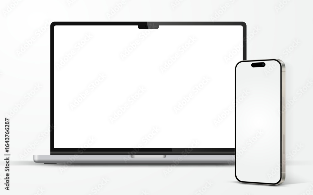 Poster modern laptop mockup front view and smartphone mockup high quality isolated on white background. not