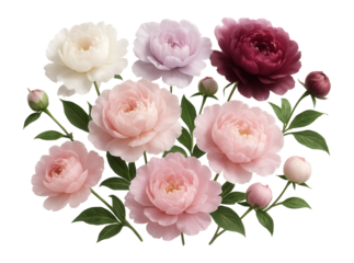 Peony flowers in various colors and bloom stages creating a captivating floral display.