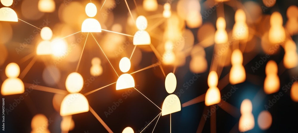 Poster Digital connection network with glowing user icons on dark background