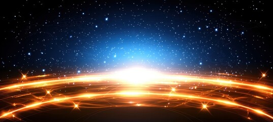 Stellar Light Burst Over Cosmic Landscape with Sparkling Stars