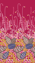 Digital textile design motif with geometrical border and ethnic style decoration with botanical flowers and ornaments easy to used for textile design and draw flowers allover pattern