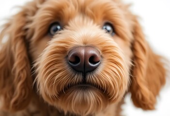 Fototapeta premium Adorable Golden Doodle Puppy Close Up Portrait: A Fluffy Friend's Sweet Face