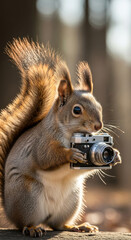 Adorable Squirrel Standing Log While