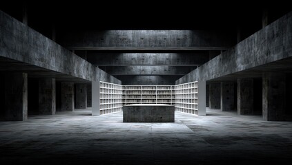 Obraz premium Dark, concrete library interior