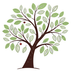 Obraz premium Simple flat green tree with round leaves and brown trunk