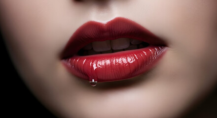 Fototapeta premium Seductive Vampire Close-Up with Red Lips and Hyperreal Skin Detail