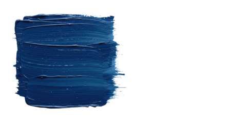 Bold blue paint brushstroke with visible texture, shades of navy to teal, clean edges, isolated on transparent background with ample copy space, flat lay studio photo, concept of creative branding