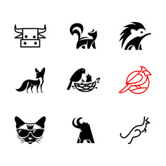 Set of Animal Vector Graphics in Black and Red