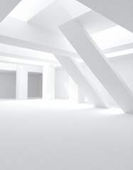 Fototapeta premium White architectural interior, angled beams, bright light