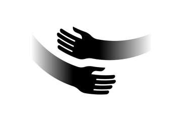 Obraz premium Hugging hands logo icon. Arm Hugs silhouette shape cartoon sign. Cute care design decorative element