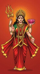 Fototapeta premium Maa Durga HD Mobile Wallpaper – Bold Vector Illustration with Trishul, Lotus, Orange Background, Navratri Design