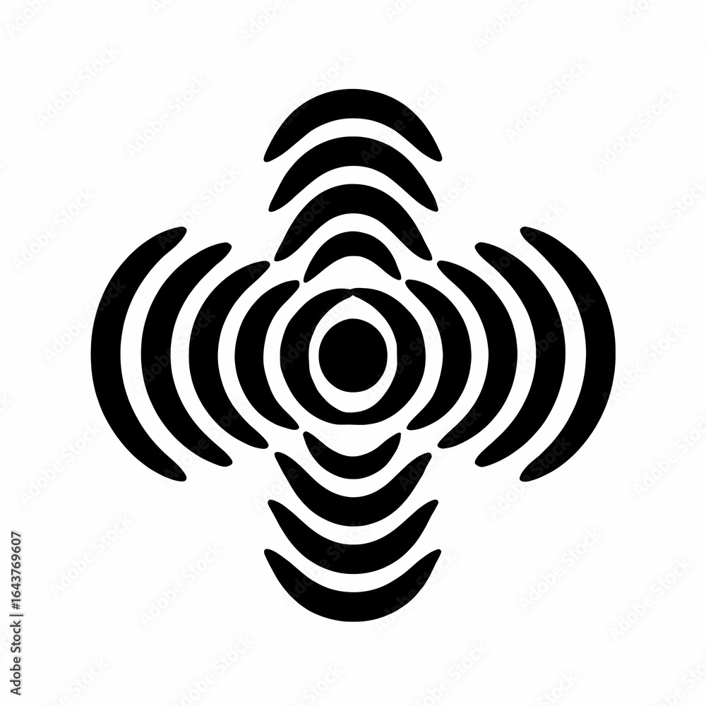 Poster abstract black and white design with concentric circles and curved lines art
