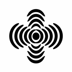 Abstract black and white design with concentric circles and curved lines art