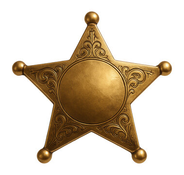 Vintage five-pointed golden sheriff badge from the Wild West.
