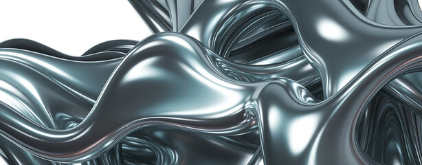 Futuristic background with a flowing chrome tunnel and reflective particles.