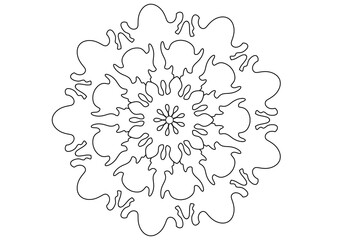 A detailed hand-drawn mandala featuring floral and leaf patterns with peace symbols. Black and white boho-style line art, perfect for coloring pages, tattoos, meditation designs, or decorative prints.