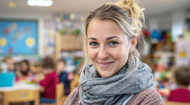 Fachkr&auml;ftemangel - Frau in Kita oder Kindergarten macht Ausbildung zur Erzieherin