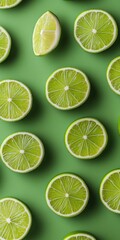 Fototapeta premium Vibrant Green Lime Slices on a Light Green Surface