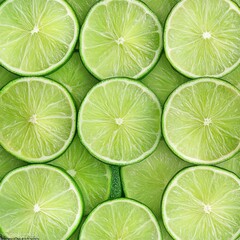 Fresh Lime Slices Background, Bright Green Citrus Fruit Texture