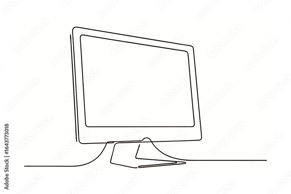 Poster Minimalist single line drawing a desktop computer a monitor screen