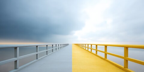 depression anxiety contrast concept. A bridge extending into a cloudy sky over water.