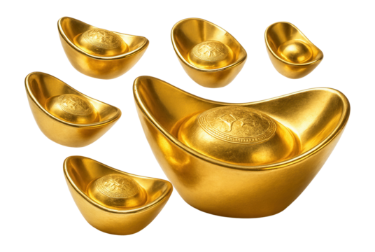 Shining Chinese gold ingots.