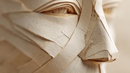 depression anxiety contrast concept. Artistic face sculpture made of layered paper strips.