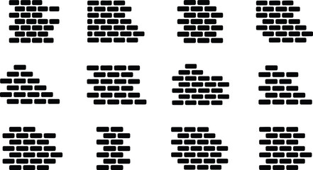 Construction icons showing a brick wall breaking silhouette