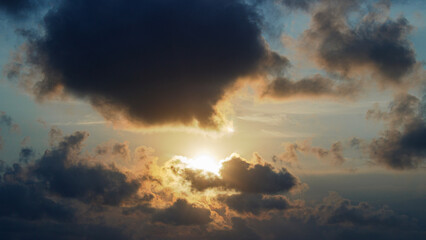 Dramatic Cloudscape at Sunset, beautiful bright clouds background, summer concept.