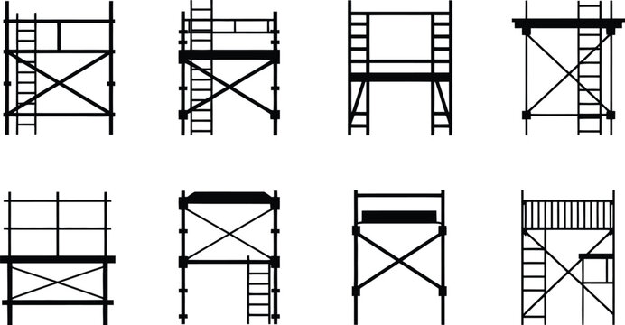 Construction scaffolding ladder platform icons set silhouette