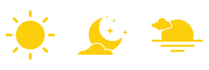 Rising sun and moon icon, moon and stars, day and night time symbols. Vector illustration. EPS 10 © Oliver Vandenberg