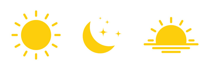 Rising sun and moon icon, moon and stars, day and night time symbols. Vector illustration. EPS 10 © Oliver Vandenberg