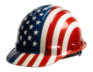 Construction helmet with American flag design.