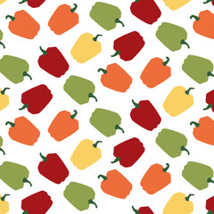 Vector seamless pattern with orange, red, yellow pepper. For design, branding, textile, background.