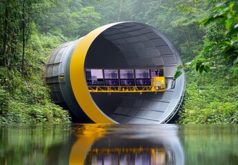 Obraz premium Large Industrial Structure Surrounded by Lush Green Environment