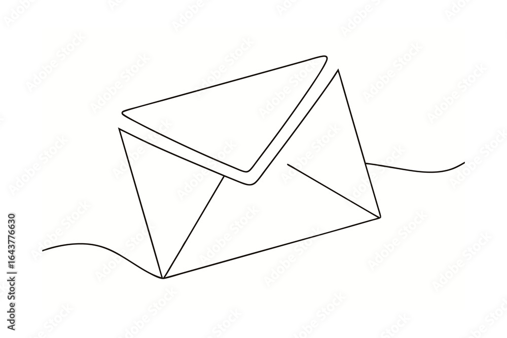 Poster minimalist single line drawing an open envelope with wavy lines mail letter