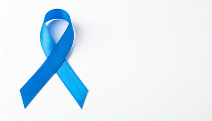 Blue awareness ribbon on white backdrop. Support for child abuse and prevention, anti-bullying.